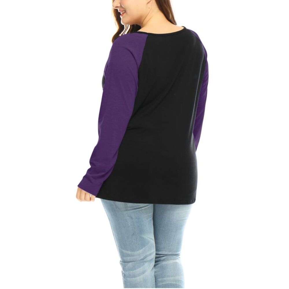 Women's Plus Size Tee Shirts Floral Skull Long Sleeve Tops Purple - Picture 5 of 6